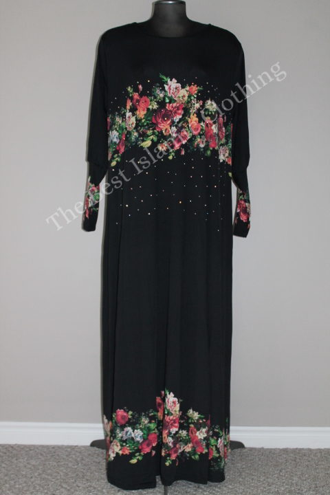 abaya floral diamente black