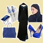 blue abaya embroidery set