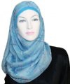 blue random print square hijab
