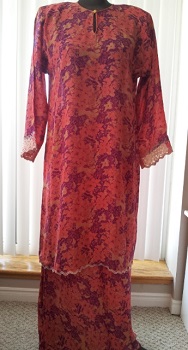 printed coral baju kurung