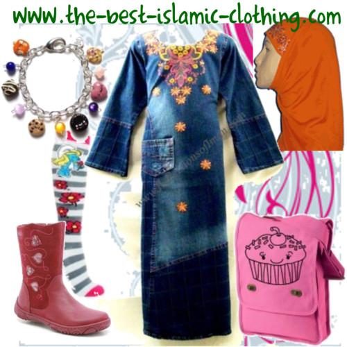 Girl Denim Abaya Set